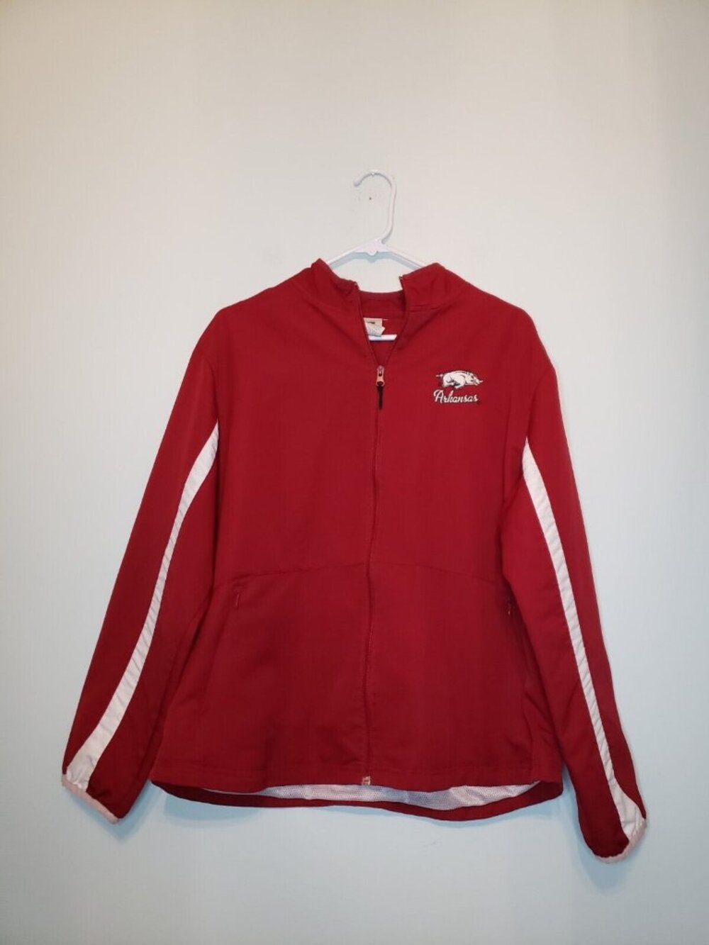 Vtg Arkansas Razorbacks Russell Womens XL Track Jacket Full Zip Red Long Sleeve